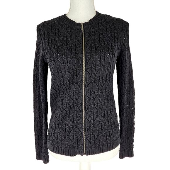 TALBOTS PETITES WOMEN'S KNIT BLACK ZIP UP SWEATER - SIZE SMALL PETITE - Picture 1 of 12
